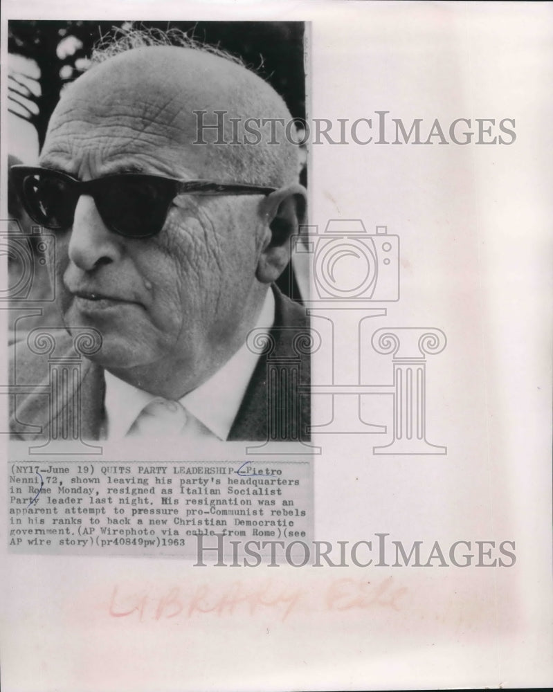 1963 Press Photo Pietro Nenni Former Italian Socialist Party Leader Rome, Italy - Historic Images