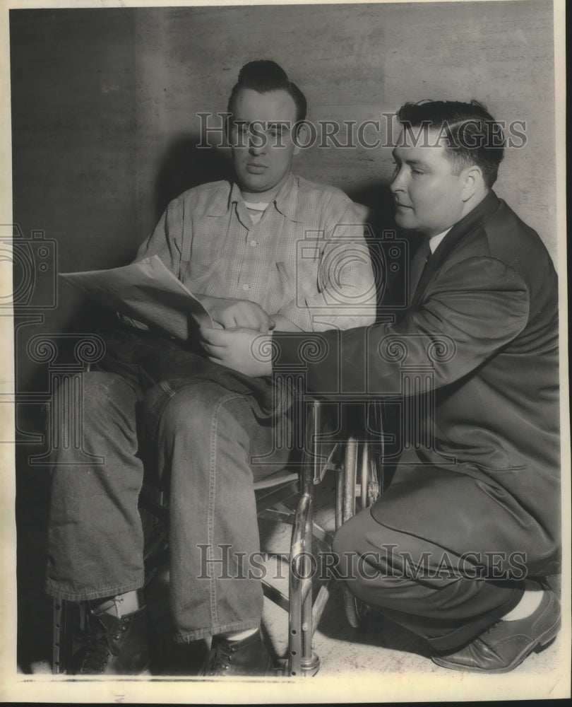 1955 Press Photo Richard O'Connor Paroled Convict with Attorney Robert Beaudry-Historic Images