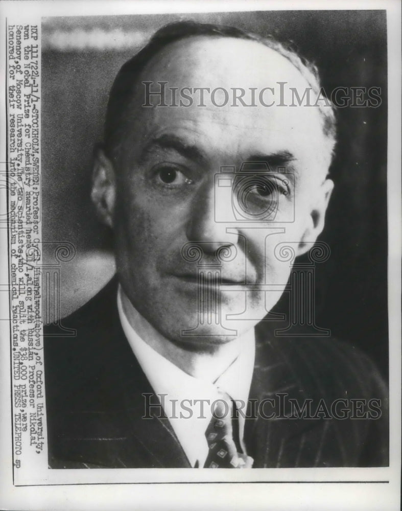 1956 Press Photo Professor Cyril Hinshelwood Oxford University won Nobel Prize. - Historic Images