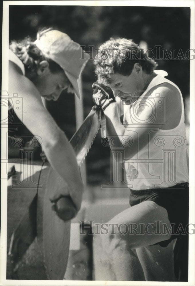 1992 Press Photo Participant Lumberjack World Championships in Hayward Wisconsin - Historic Images