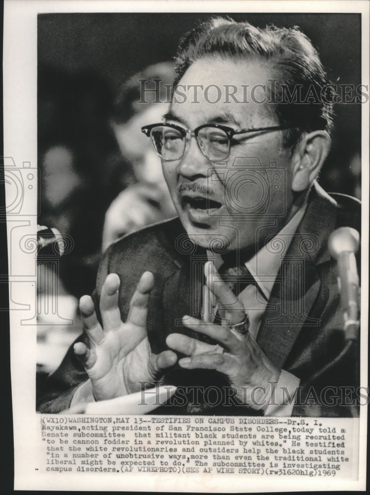 1969 Press Photo President S. I. Hayakawa, San Francisco, spoke in Senate-Historic Images