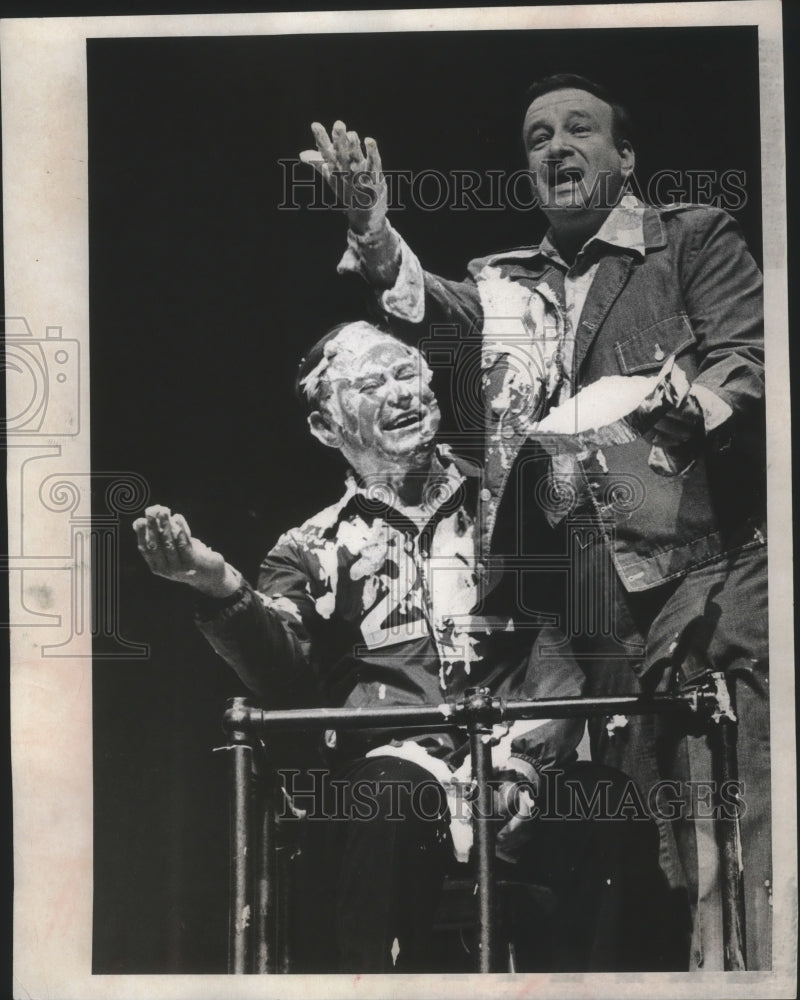 1975 Press Photo Custer High School Principal Gets Pie in the Face at Pep Rally - Historic Images