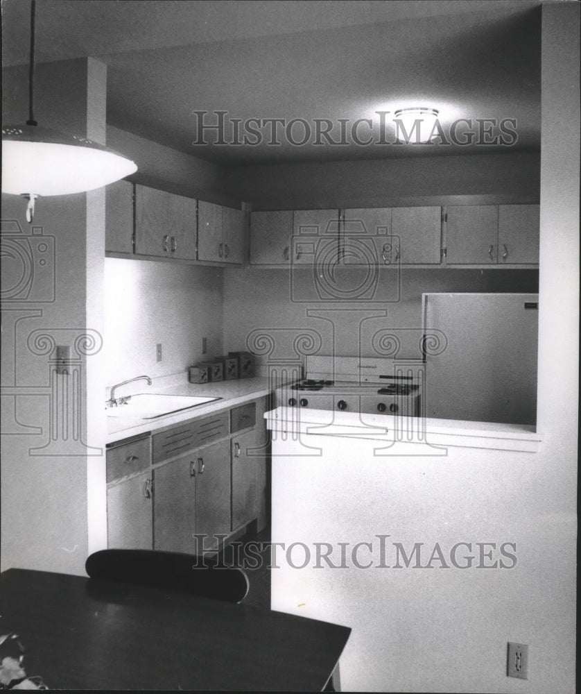 1968 Press Photo Kitchen in model home, Hillside Housing Projects - mjb64785 - Historic Images