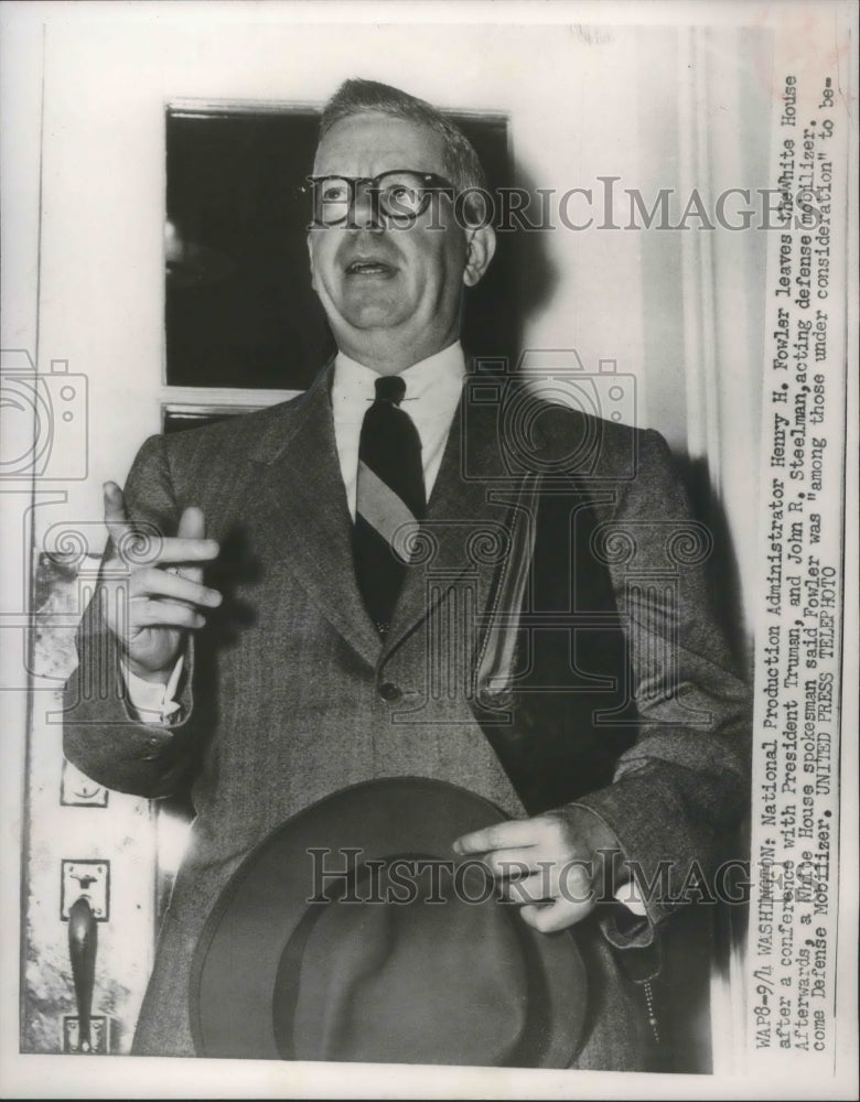 1952 Press Photo Henry H. Fowlar visits President Truman at White House - Historic Images