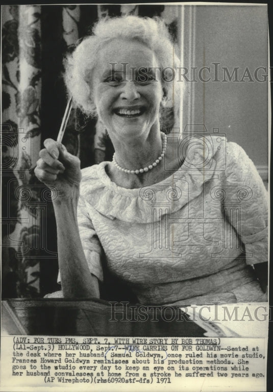 1971 Press Photo Frances Howard Goldwyn at movie studio, Hollywood - mjb64905 - Historic Images