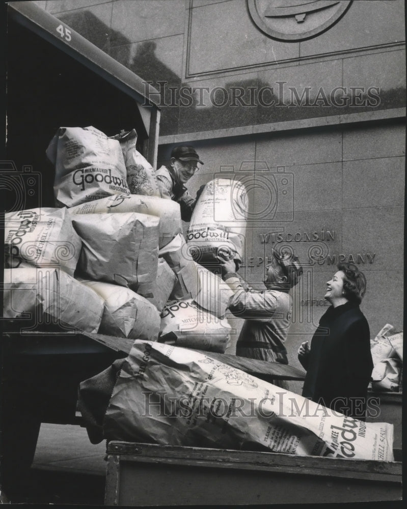 1968 Press Photo Several bags of clothes from a Telephone Company go to Goodwill - Historic Images