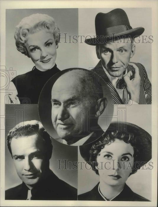 1967 Press Photo Samuel Goldwyn is surrounded by the stars of "Guys and Dolls." - Historic Images