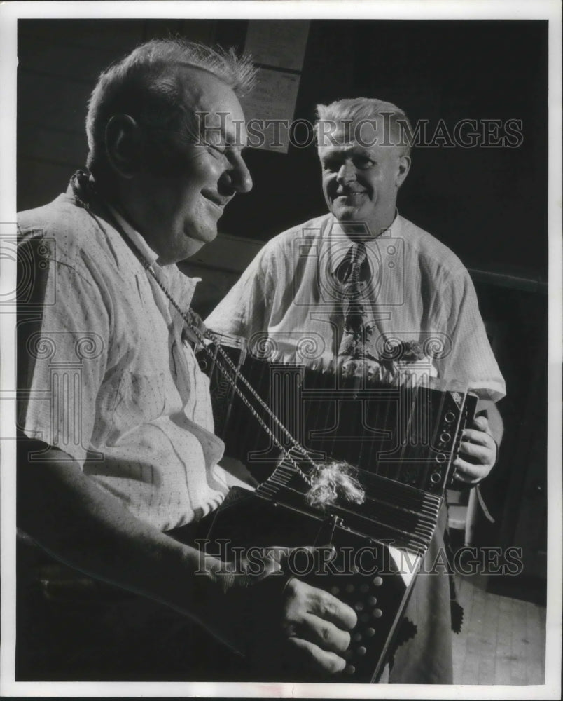 1956 Press Photo Members of the Golden Age Club play instruments for each other- Historic Images