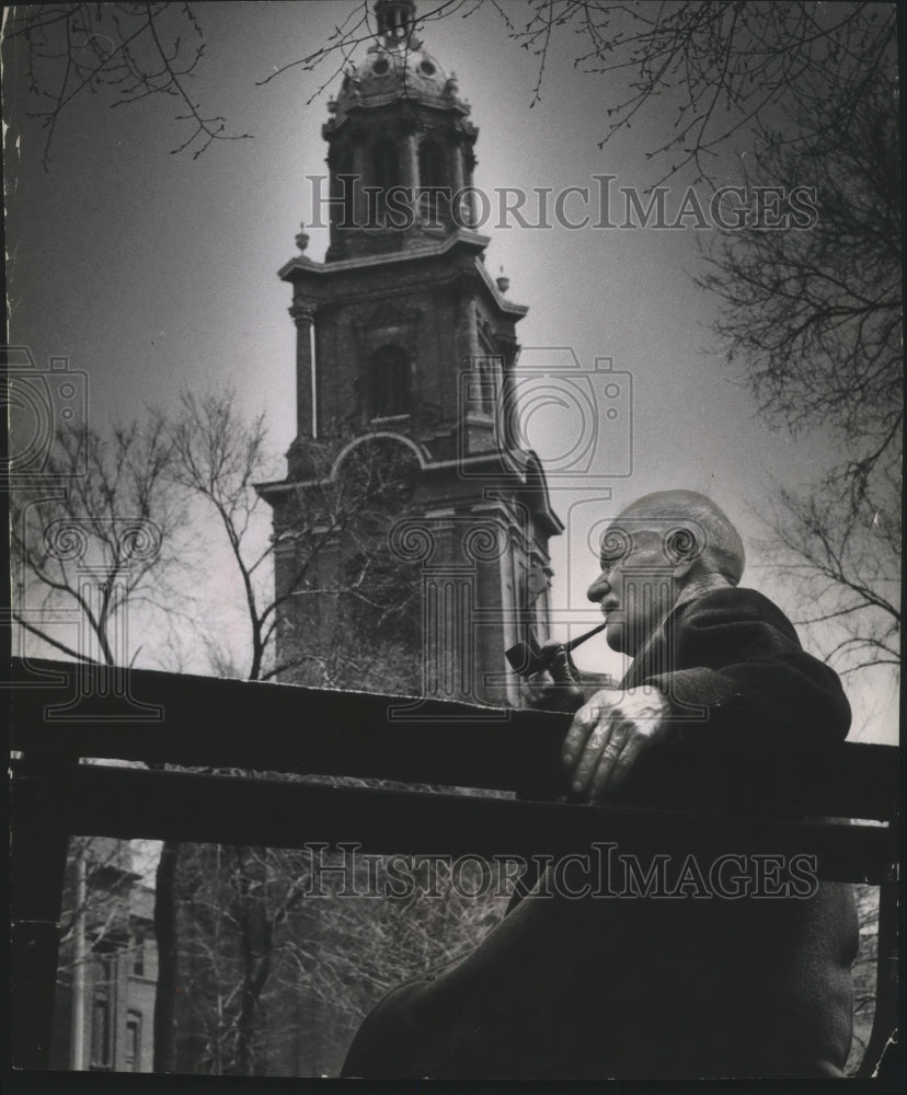 1956 Press Photo Joseph Fumio, outside Milwaukee&#39;s St. John&#39;s Cathedral - Historic Images