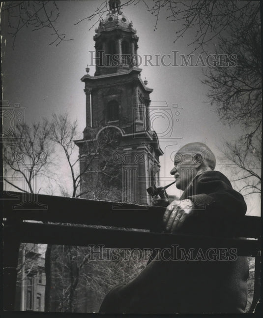 1956 Press Photo Joseph Fumio, outside Milwaukee's St. John's Cathedral - Historic Images
