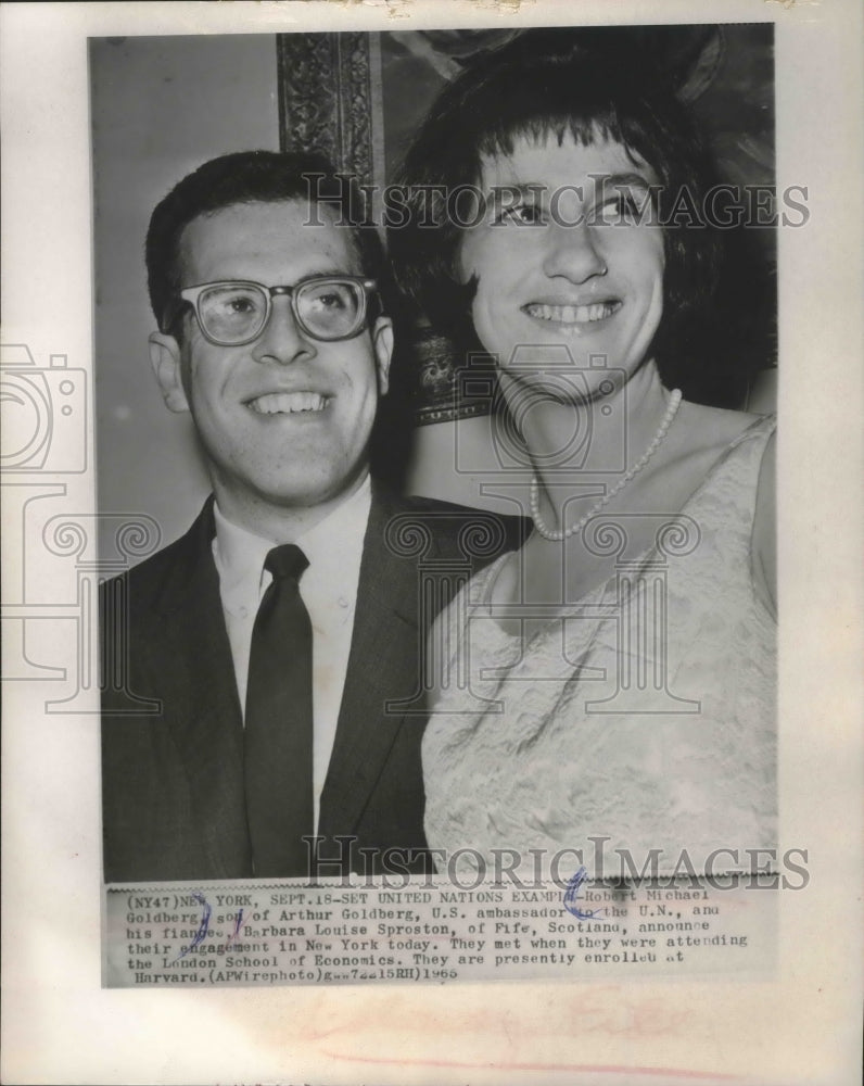 1965 Press Photo Robert Michael Gldberg, Barbara Sproston, announce engagement - Historic Images