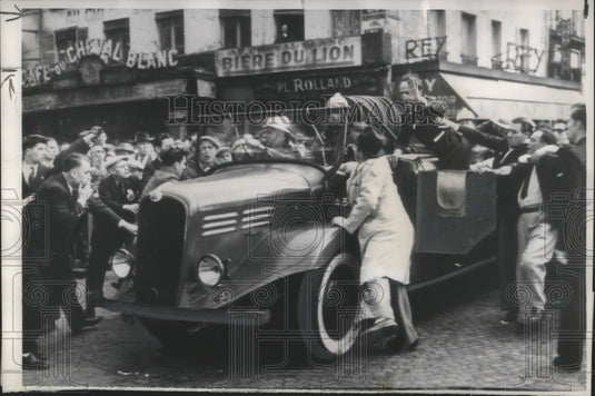 1948 Press Photo Fire engine tries to cross line in May Day parade in Paris - Historic Images