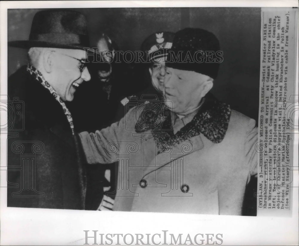 1964 Press Photo Nikita Khrushchev welcomed to Warsaw - mjb65777-Historic Images