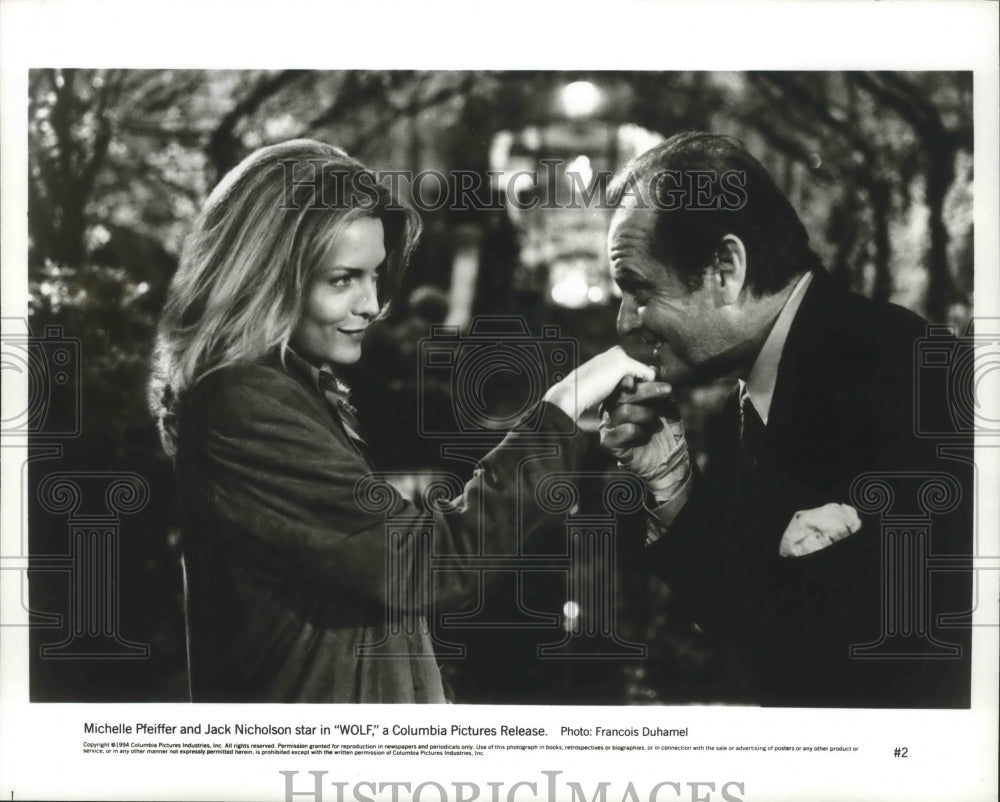 1994 Beastly manners: Michelle Pfeiffer and Jack Nicholson in &quot;Wolf.-Historic Images