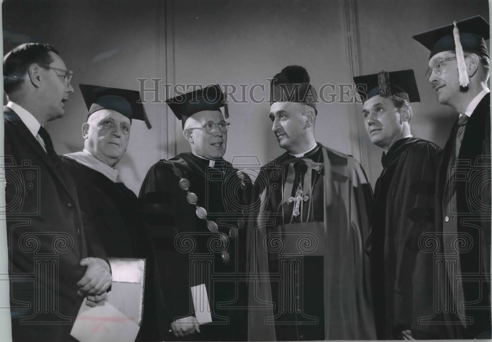 1956 Press Photo Dignitaries Marquette University 75th Anniversary Convocation-Historic Images