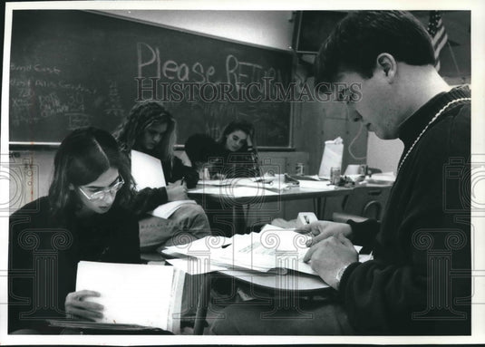 1992 Tim O'Donnell (right), new debate coach at Brookfield High - Historic Images