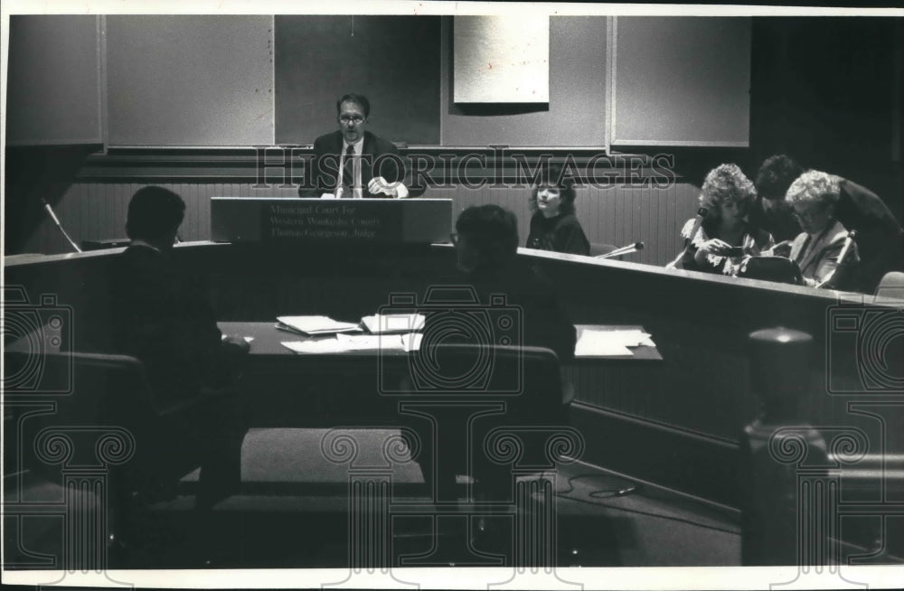 1991 County Judge Thomas Georgeson in Court in Oconomowoc, Wisconsin - Historic Images