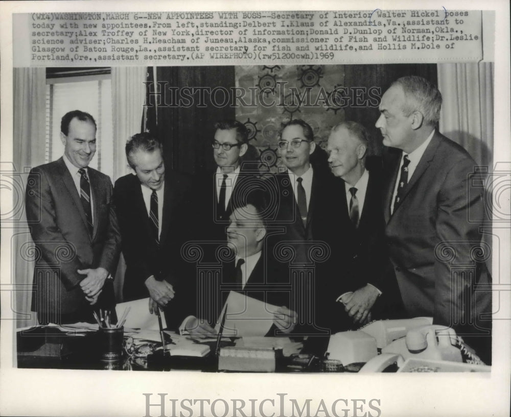 1969 Press Photo Walter Hickel, Secretary of Interior with new appointees.-Historic Images