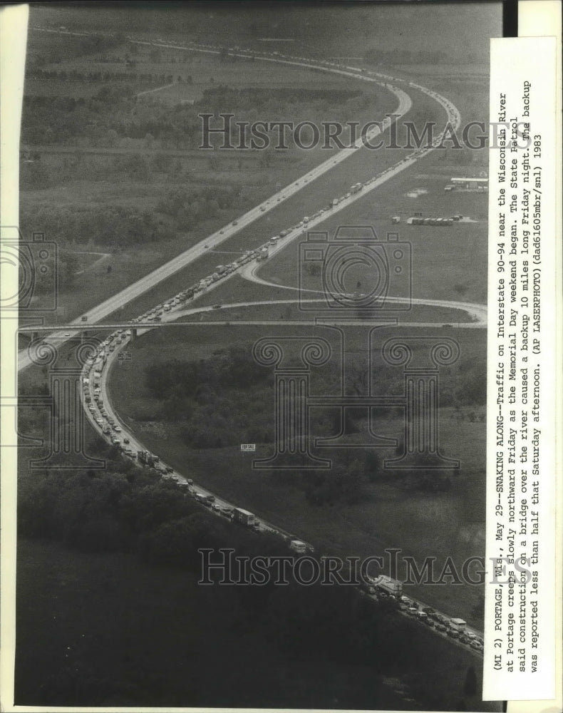 1983 Interstate 90-94 backed up by construction on bridge, Wisconsin - Historic Images