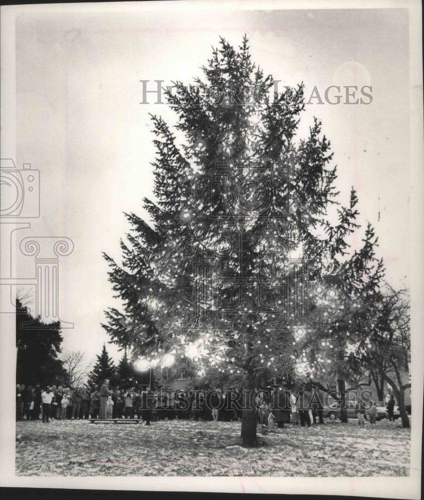 1989 Press Photo Mike Miller Lighted Love Light Tree In Oconomowoc - mjb67149 - Historic Images