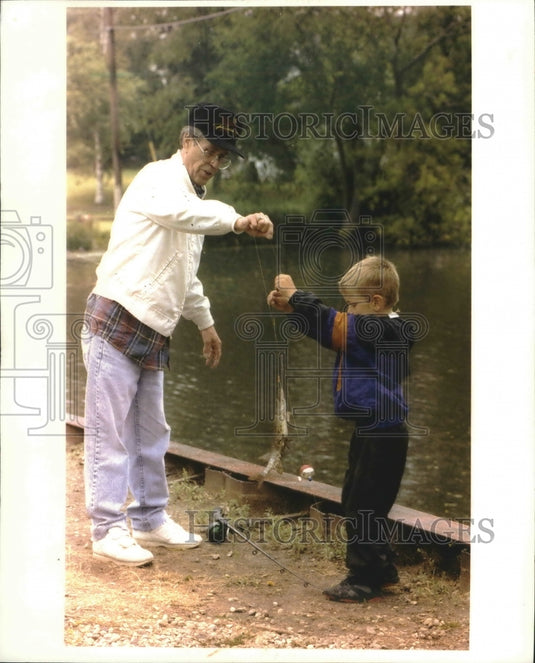 1994 Ryan Radke and grandmother Ron fishing, Oconomowoc, WI-Historic Images