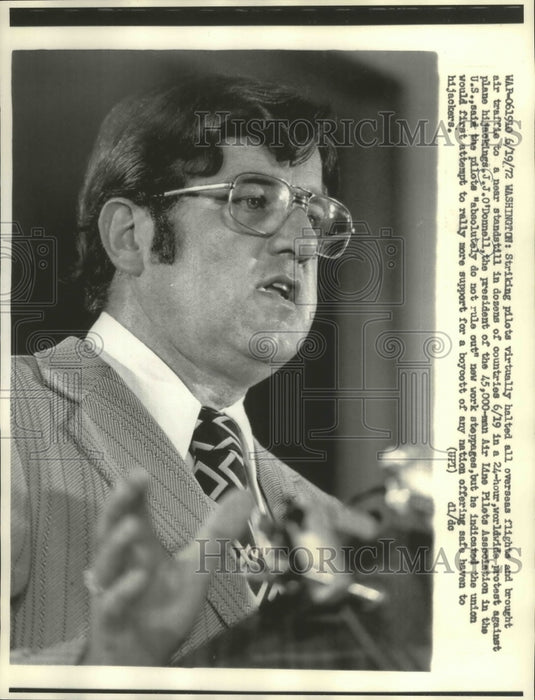 1972 Press Photo J.J. O'Donnell, president of the Air Line Pilots Association-Historic Images