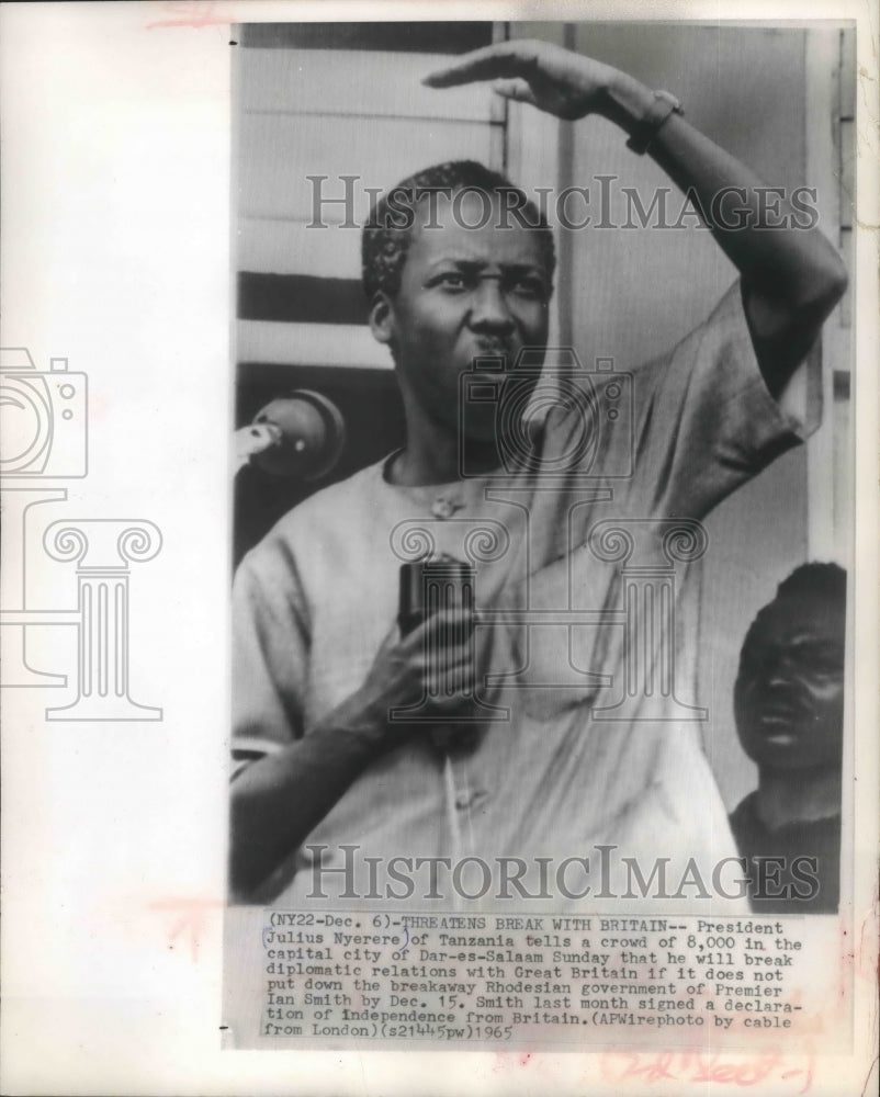 1965 Press Photo Tanzaniam President Julius Nyerere during speech - mjb67358- Historic Images