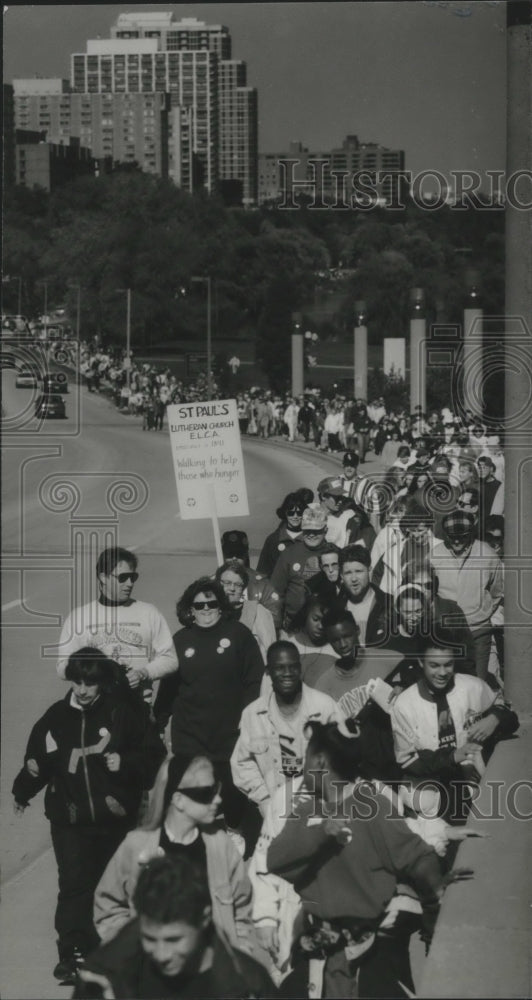 1993 Participants of Crop Walk making way up Lincoln Dr., Milwaukee.-Historic Images