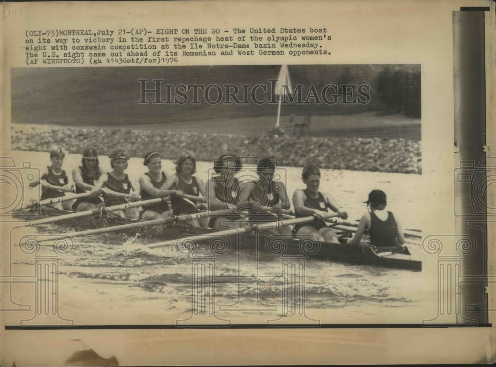 1976 Press Photo Coxswain competition, United States boat, Olympics - mjb67687 - Historic Images