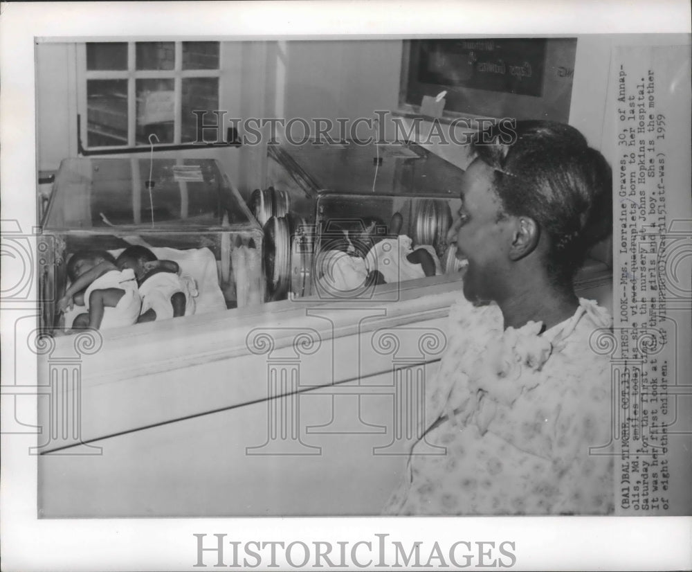 1959 Press Photo Lorraine Graves has quadruplets at Johns Hopkins in Baltimore. - Historic Images