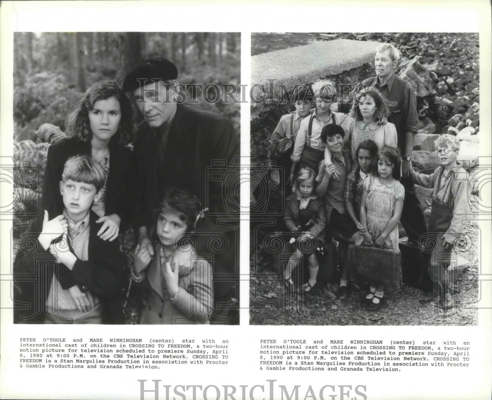 1990 Press Photo Peter O'Toole and international children in Crossing To Freedom - Historic Images