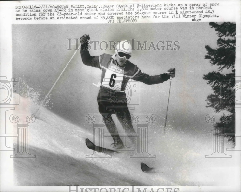 1960 Roger Staub of Switzerland skis in mens giant slalom - Historic Images