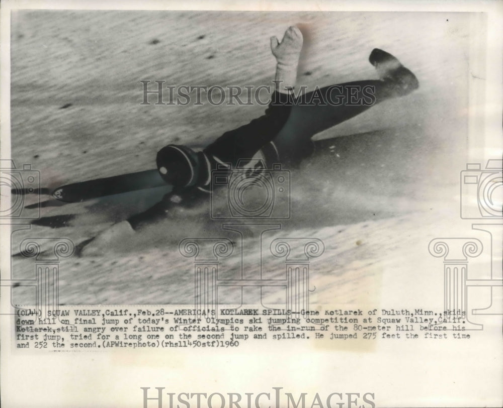 1960 Press Photo Gene Kotlarek of Duluth after final jump in Winter Olympics - Historic Images