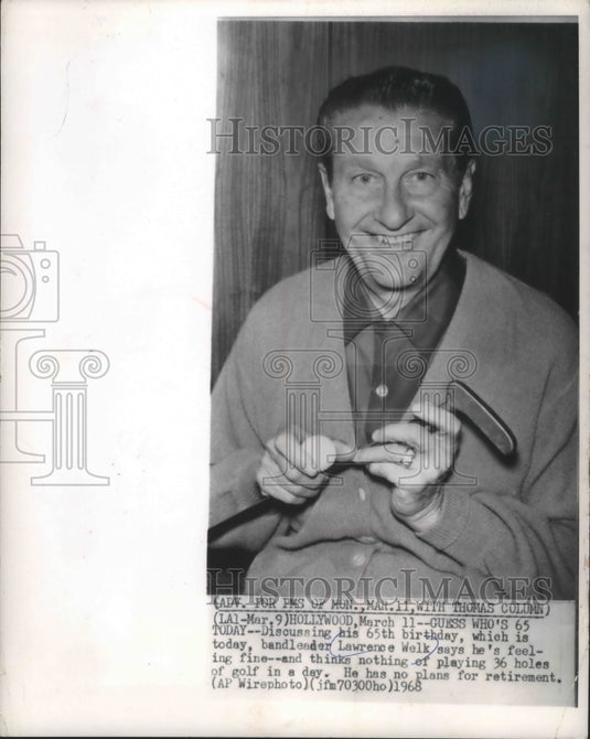 1968 Bandleader Lawrence Welk celebrates his 65th birthday-Historic Images