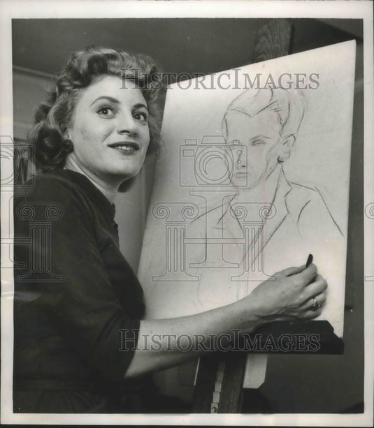 1957 Press Photo Mrs. Vivienne Nearing, art session at home - mjb69072 - Historic Images