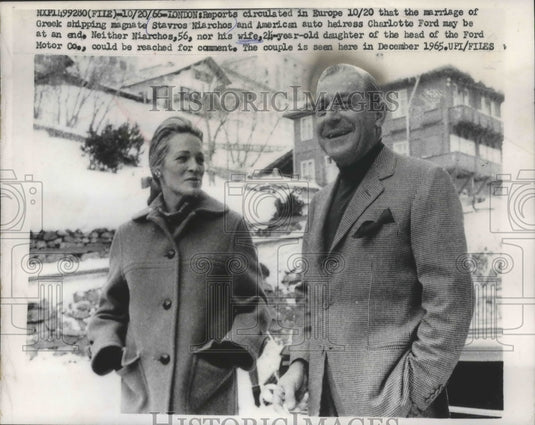 1966 Press Photo Greek shipping magnate Stavros Niarchos & wife Charlotte Ford - Historic Images