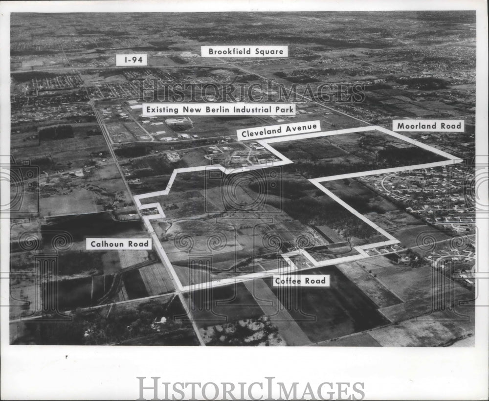 1969 Aerial shot of land for New Berlin Wisconsin Industrial Park-Historic Images