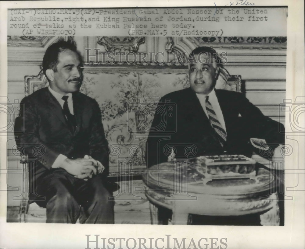 1959 Press Photo Cairo, President Gamal Abdel Nasser &amp; King Hussein of Jordon-Historic Images