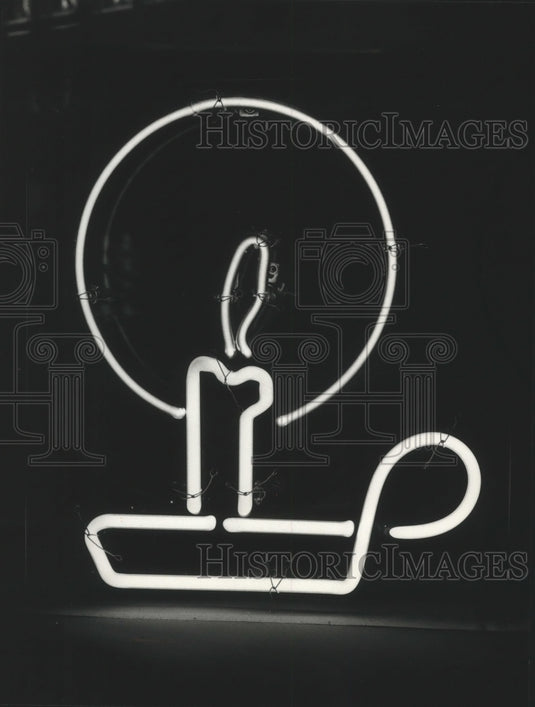 1990 Press Photo Neon Candlestick and holder for Christmas - mjb70164 - Historic Images