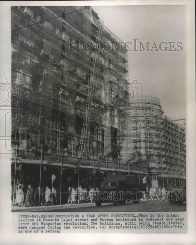 1957 Press Photo Reconstruction in Budapest, Hungary after Hungarian revolution - Historic Images