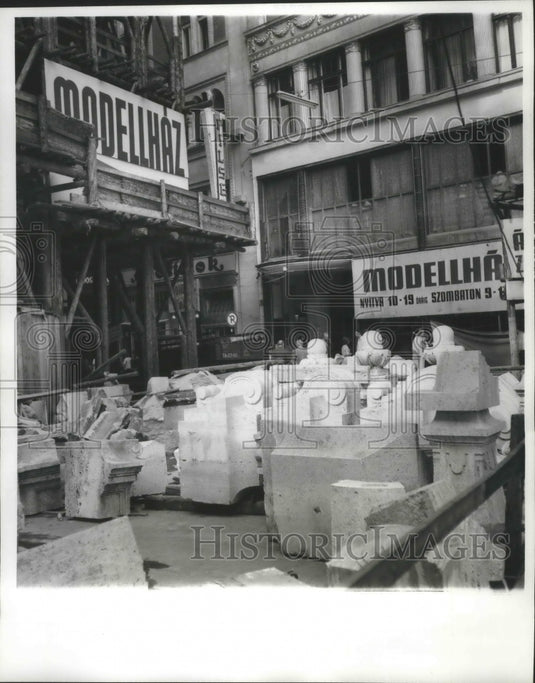 1963 Downtown Budapest structure under renovation-Historic Images