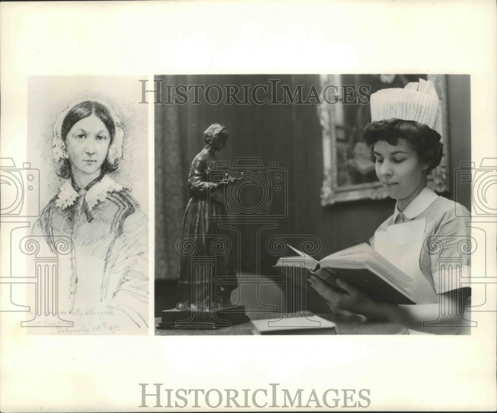 1960 Painting and statue of Florence Nightingale St. Thomas Hospital-Historic Images