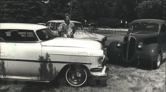 1988 Chris Niggemeier stands with his 56 Chrysler and 37 Plymouth-Historic Images