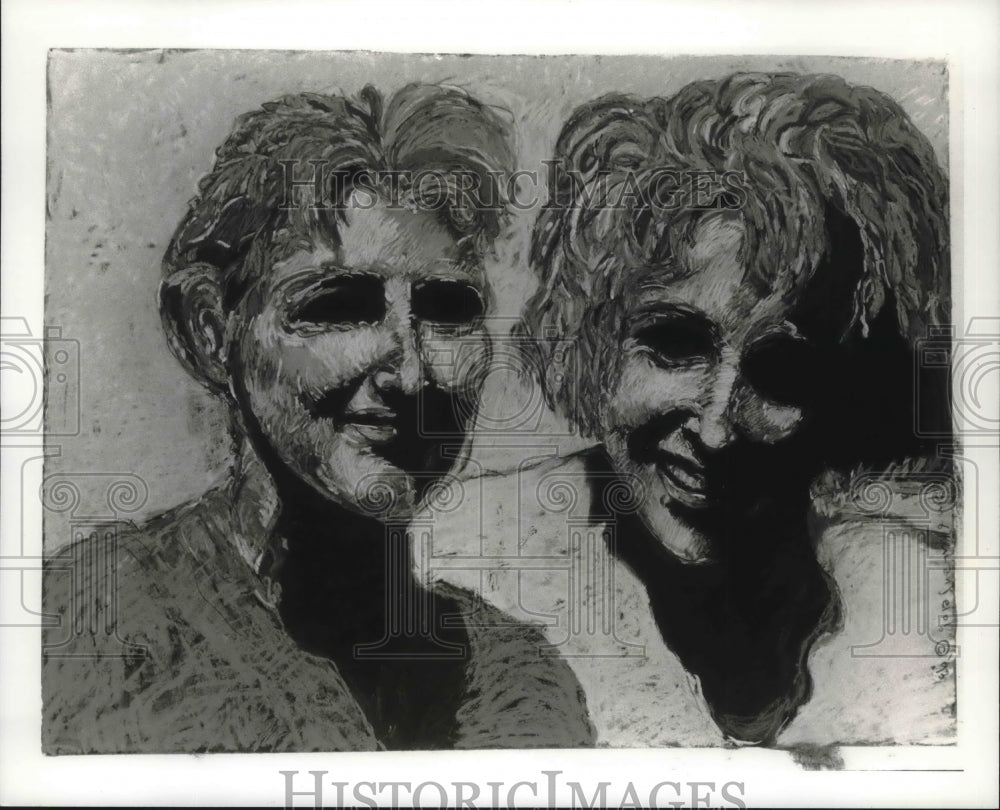 1994 Press Photo Jean and Jodi, 1993 mixed media painting by artist mykulanjelo - Historic Images