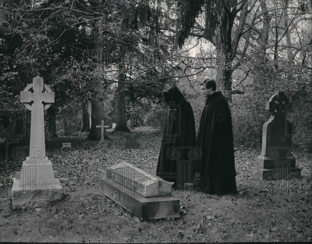 1989 Seminarian Conner Haynes in cossack at Nashotah House cemetery-Historic Images