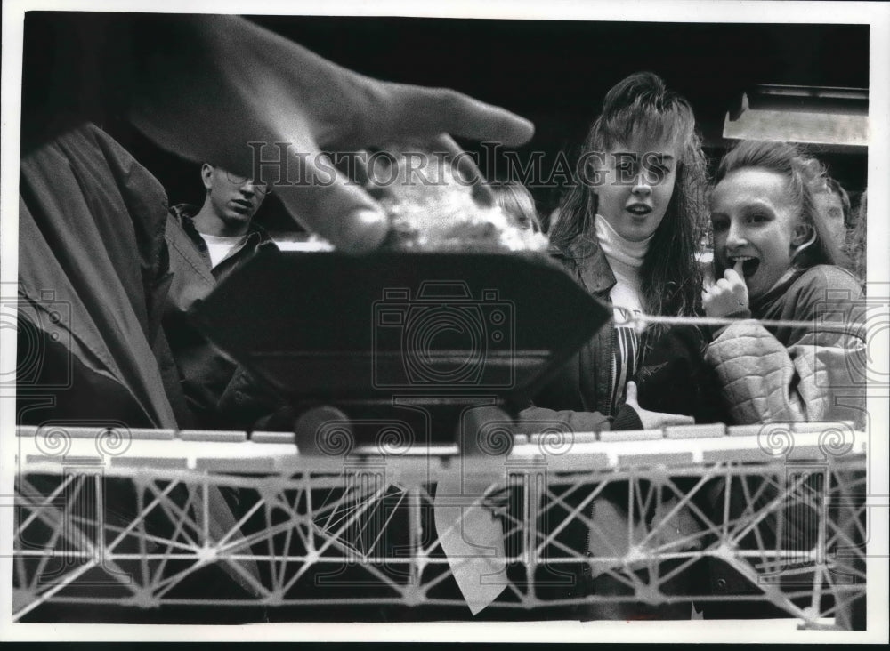 1993 Spaghetti bridge by Julie Zirnigibi and Sarah Lamb at Marquette - Historic Images