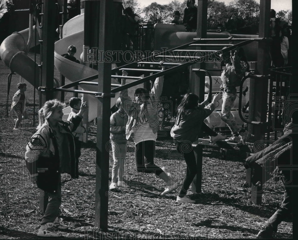 1992 Kids play at new playground at Orchard Lane School, New Berlin-Historic Images