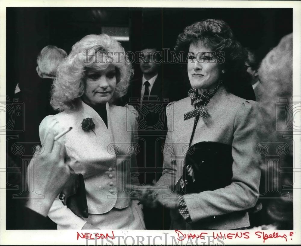 1983 Carol Nelson (L), Diane Wiens, Mrs. Wisconsin pageant - Historic Images