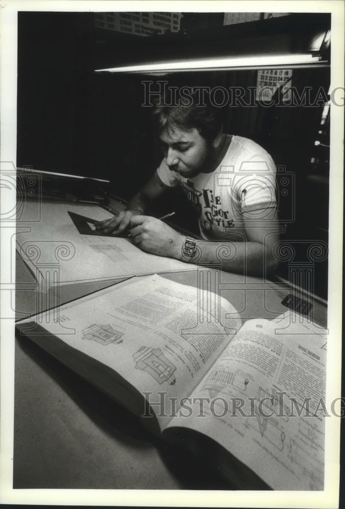 1983 Dean Miller, Mechanical Drafting student, in Art-Tech Center - Historic Images