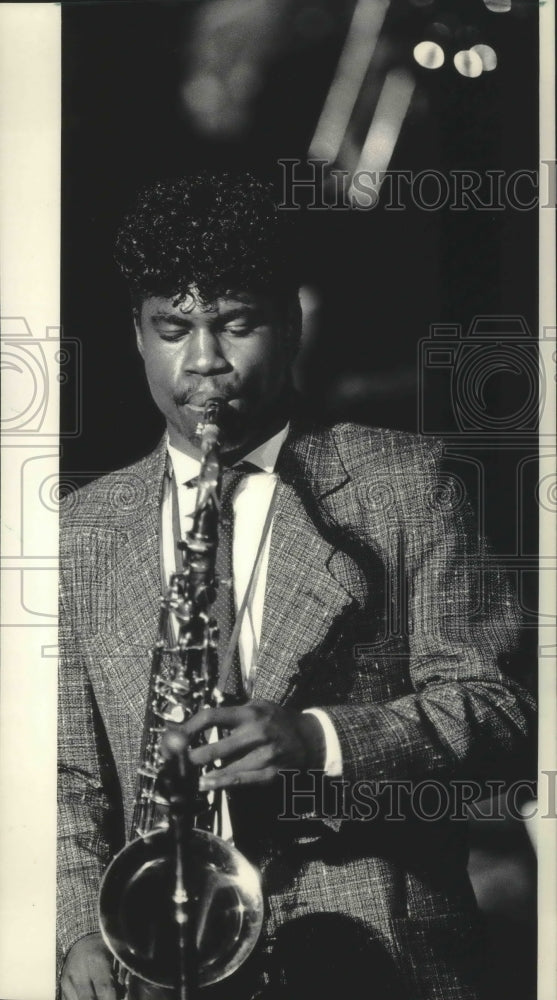 1986 Tony Johnson, Milwaukee Tech High School, plays solo on sax-Historic Images